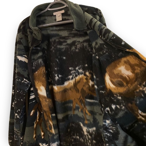Vintage 90s Horse / Nature Print  Zip Up Fleece Shacket - Picture 4 of 14